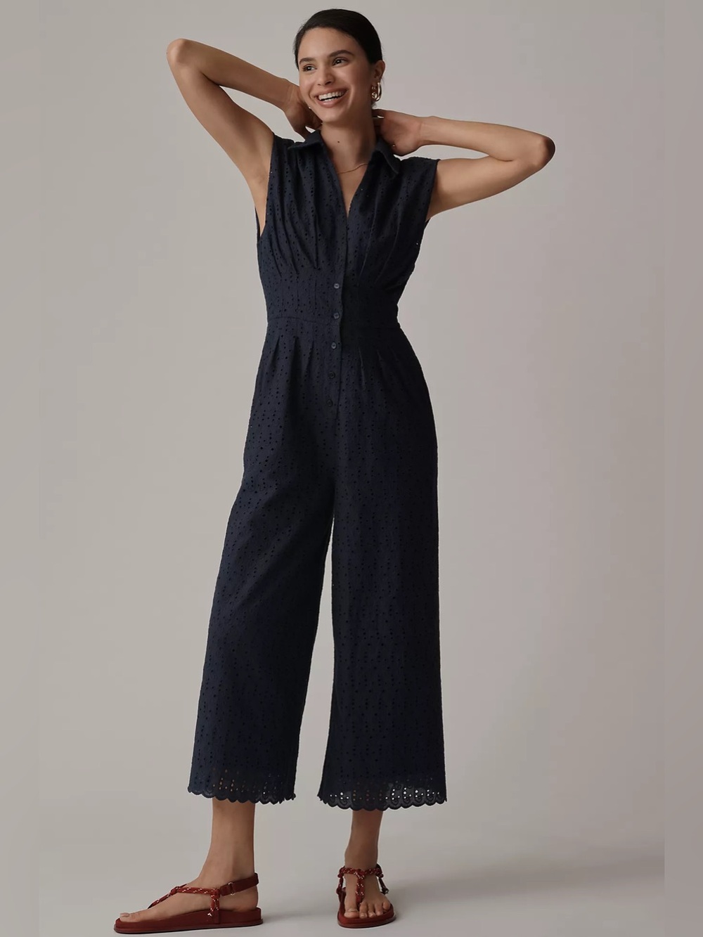 Anthropologie Exquise Fiona Eyelet Jumpsuit Black 2X 6186